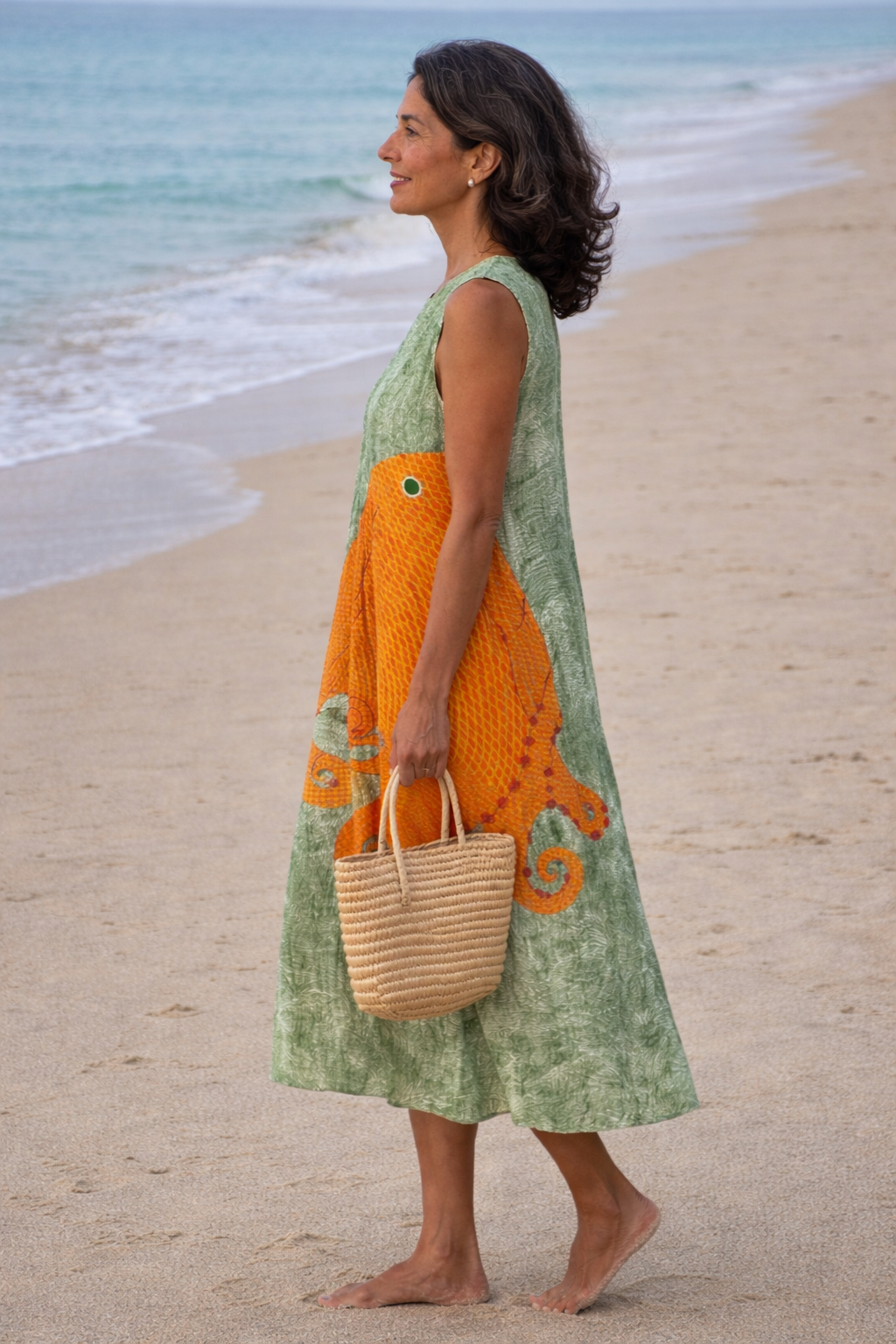 Octopus Print Sleeveless Midi Dress