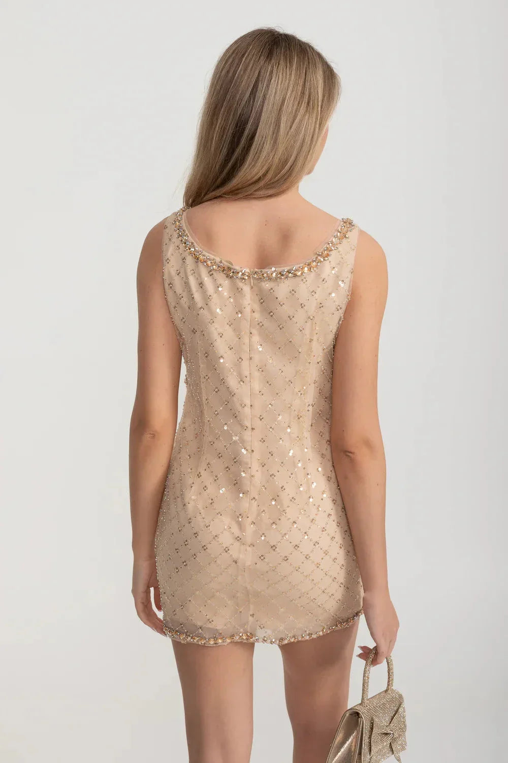 V-Neck Sleeveless Sequin Beaded Bow Keyhole Bodycon Mini Dress 9