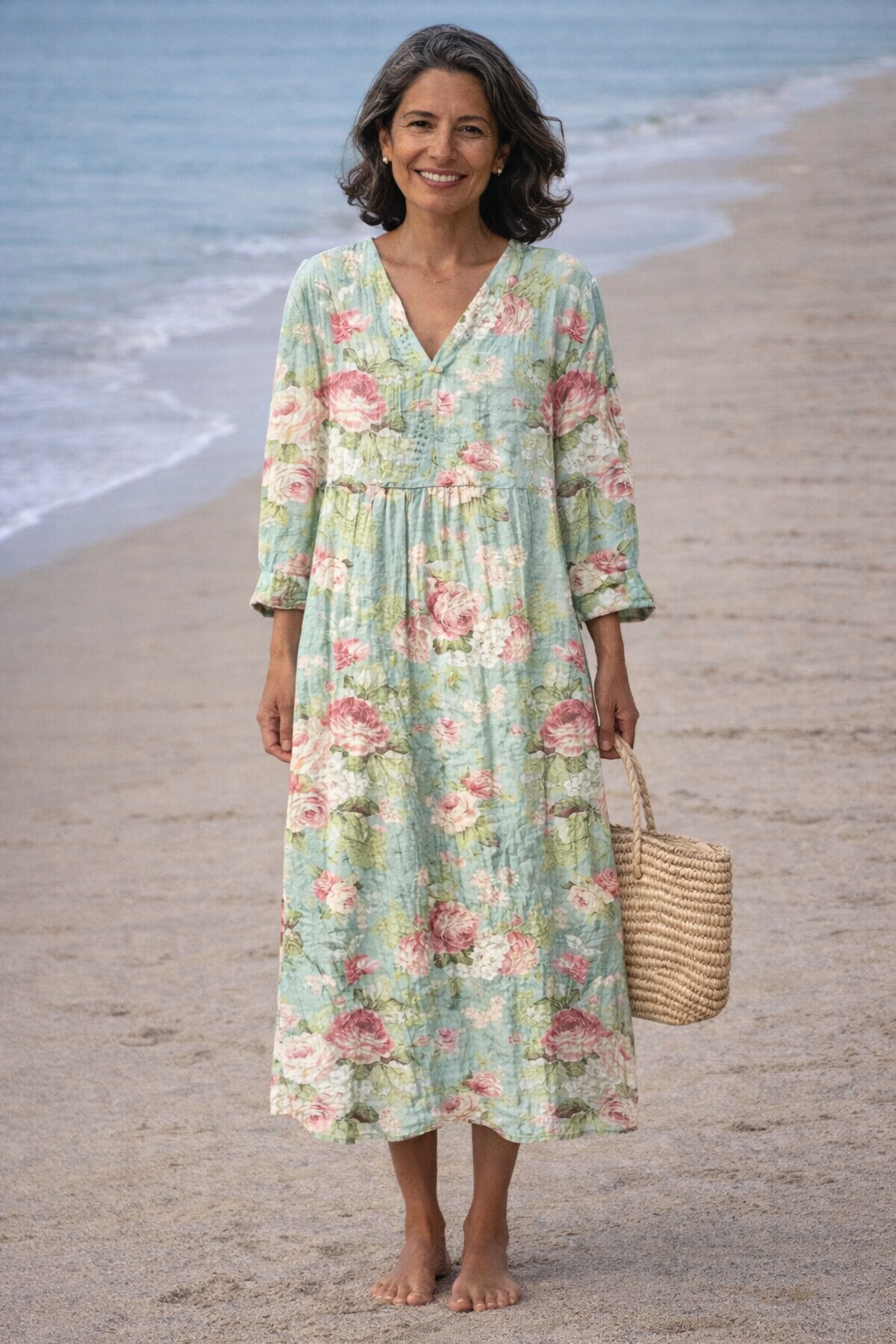Floral V-Neck Long Sleeve Tiered Maxi Dress