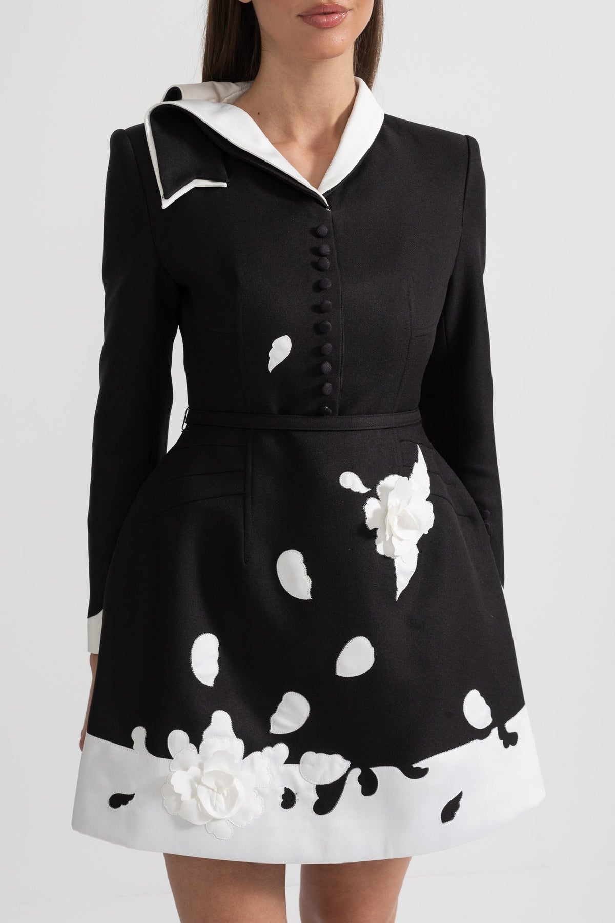 Fabric Rose Applique Pointed Collar Blazer Mini Dress - View 3