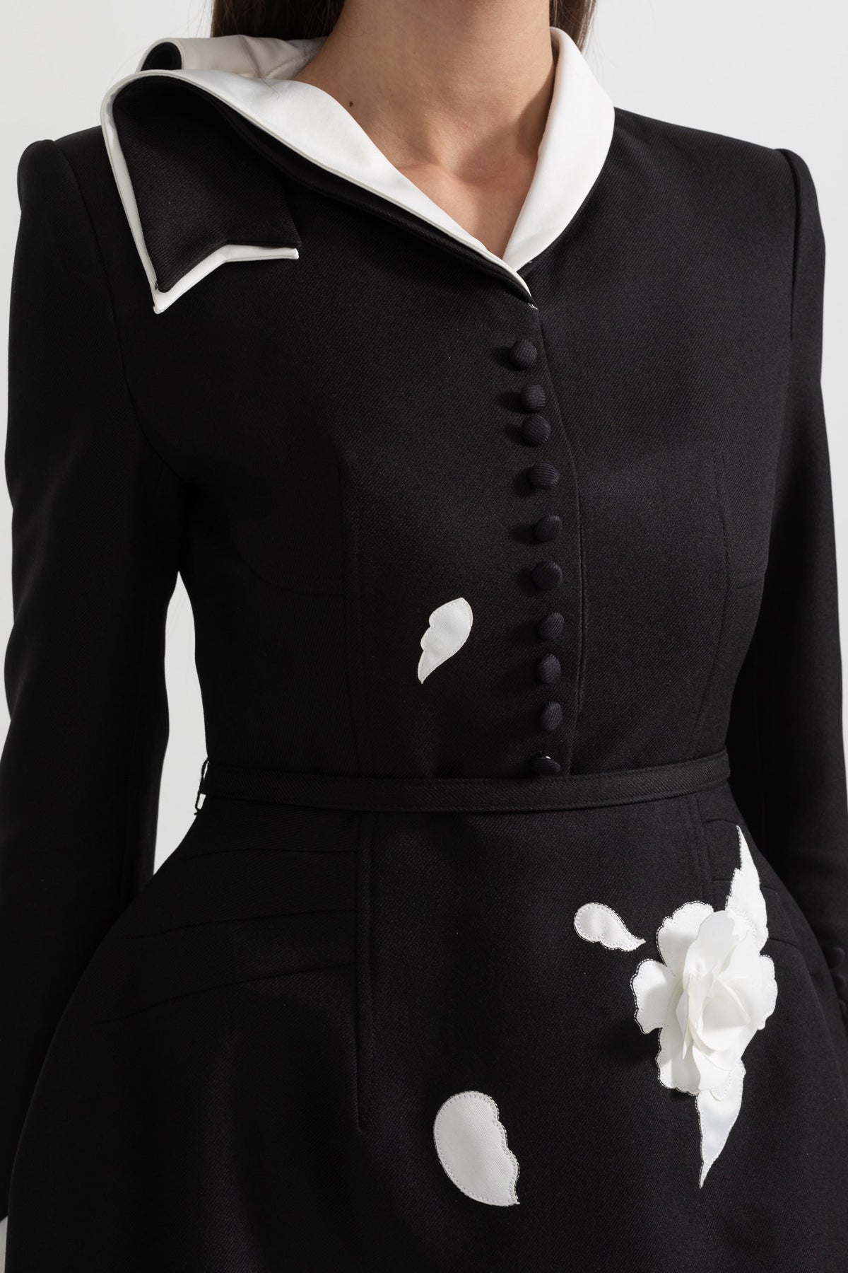 Fabric Rose Applique Pointed Collar Blazer Mini Dress - View 6
