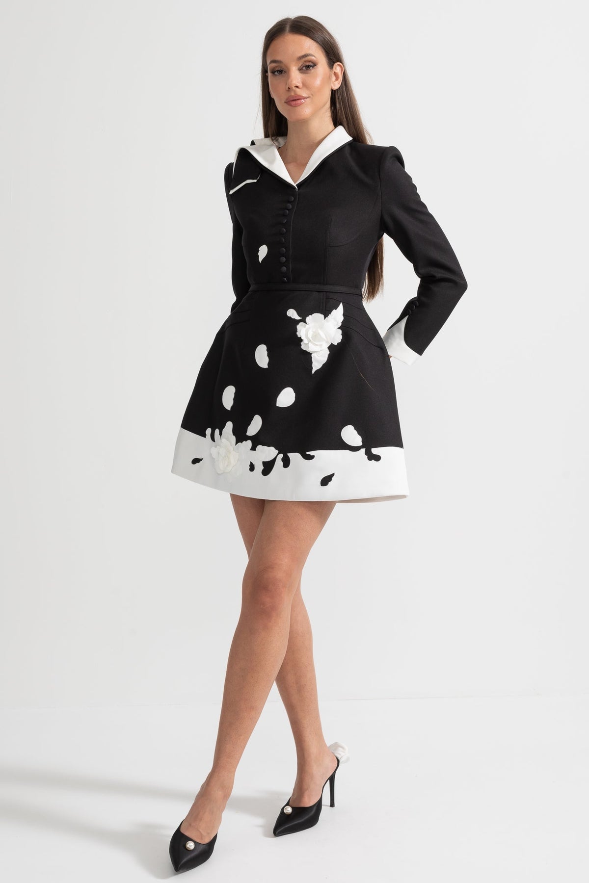 Fabric Rose Applique Pointed Collar Blazer Mini Dress - View 2