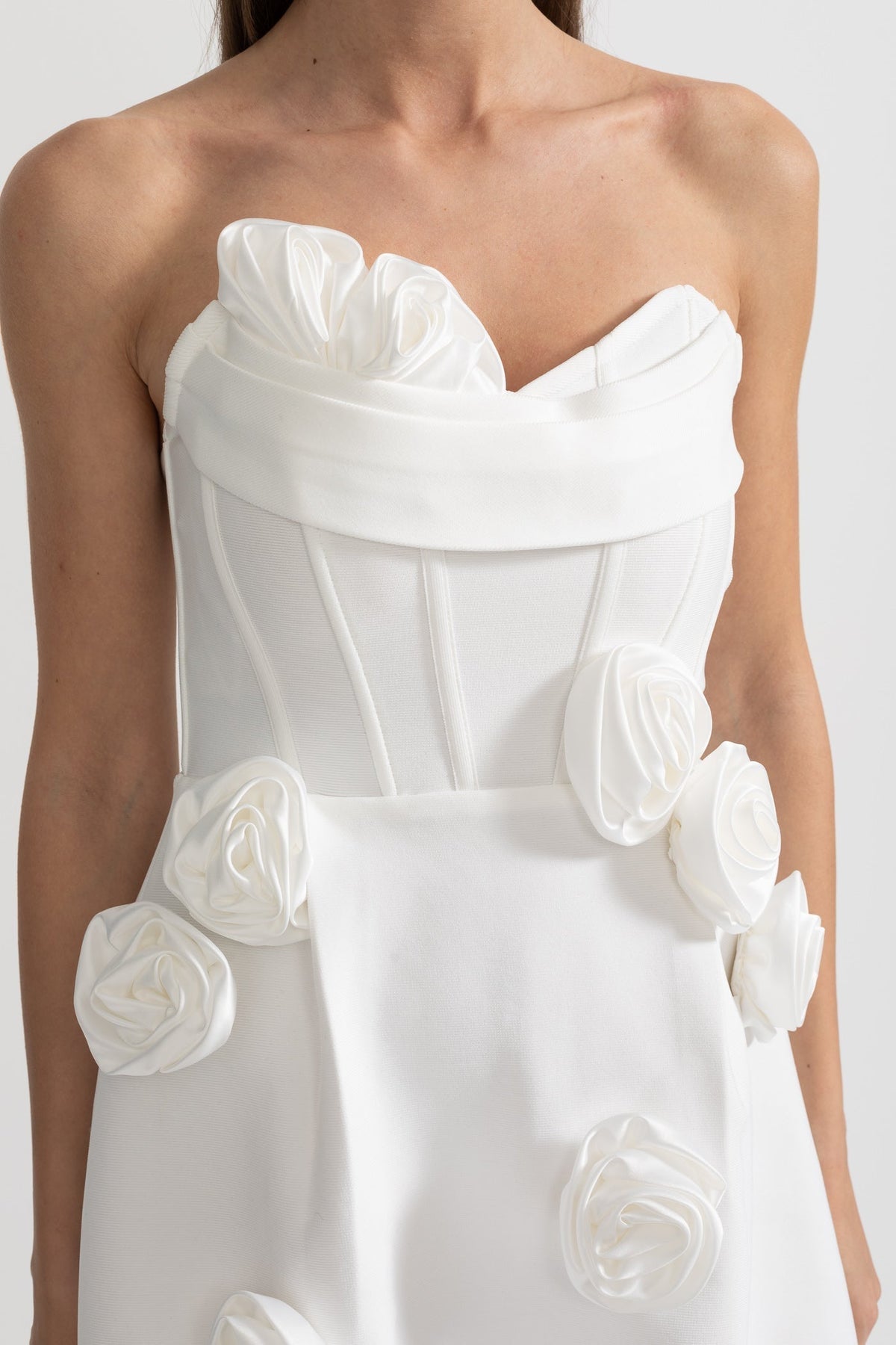 Strapless Rosette Applique Corset Structured A-Line Mini Dress 2