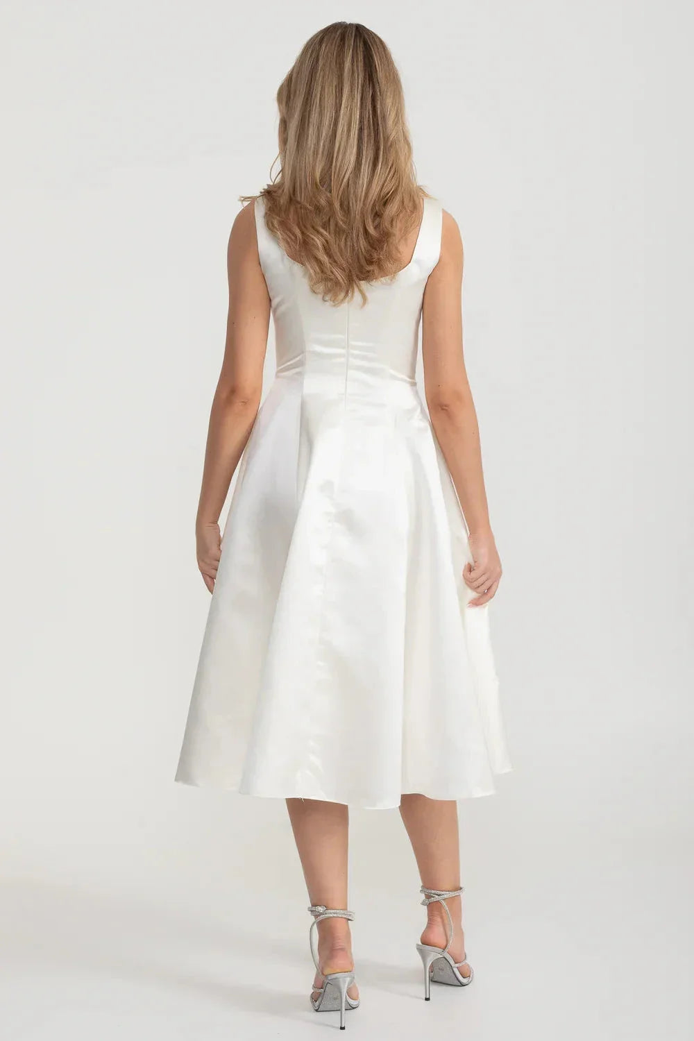 Sleeveless Scoop Neck Box Pleat Fit and Flare Tea Length Midi Dress - View 7