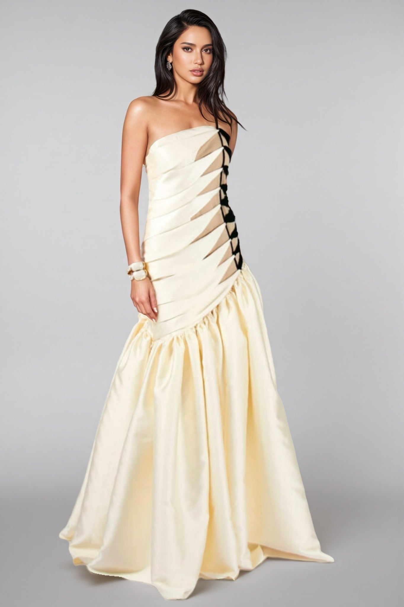 Branda Fishtail Satin Maxi Dress - View 3