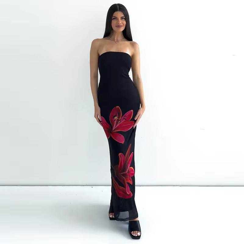 Strapless Floral Print Bodycon Maxi Dress 6