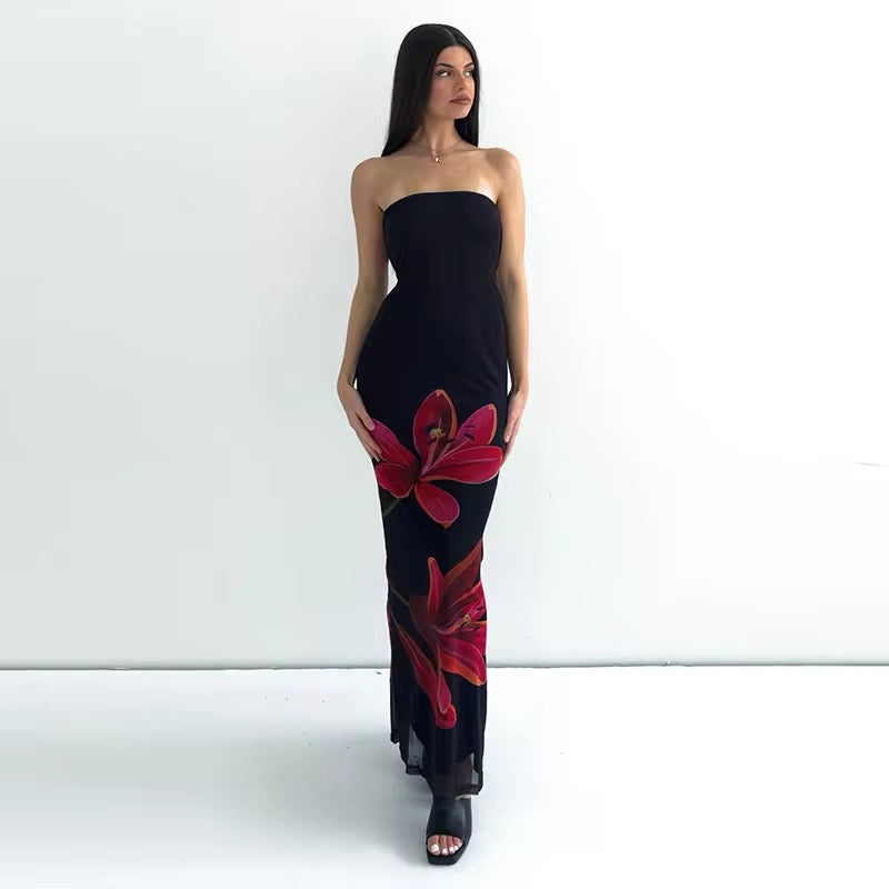 Strapless Floral Print Bodycon Maxi Dress 5