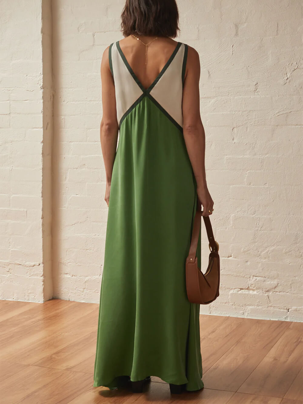 Splicing Chic V - neck Contrasting Color Dress