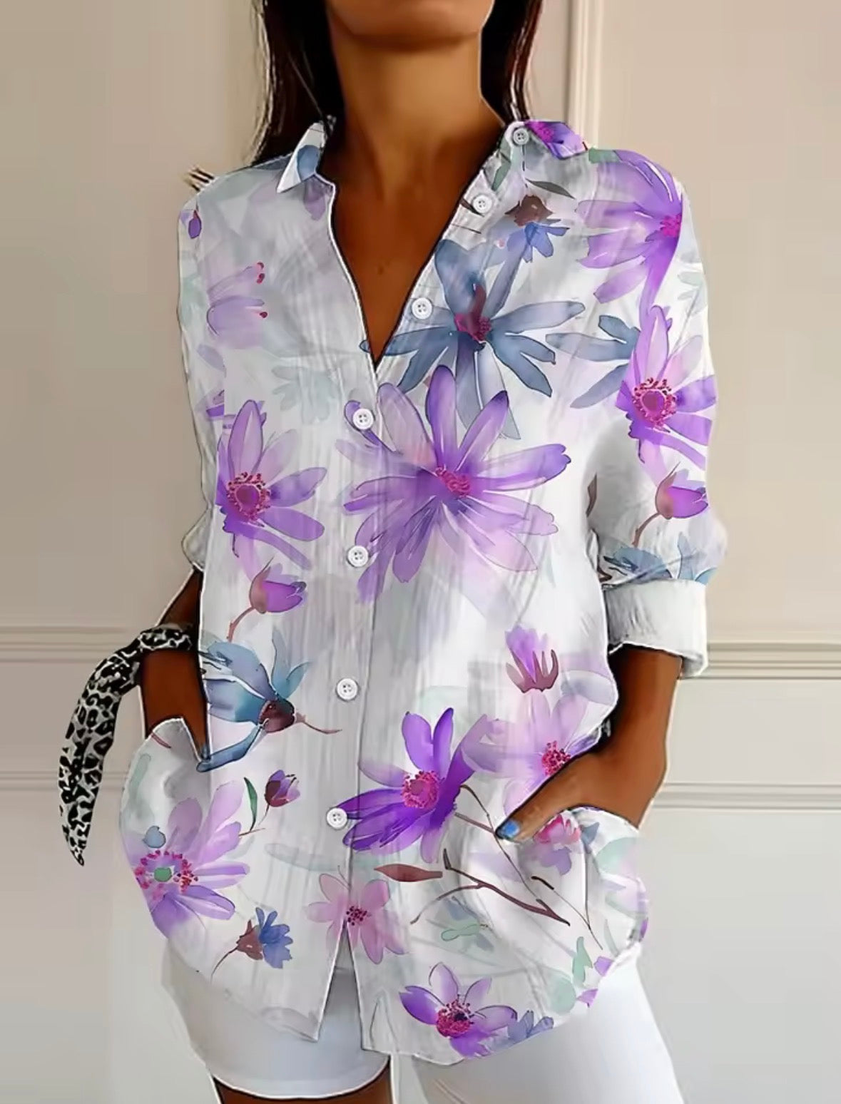 Floral Print Collared Long Sleeve Button Shirt