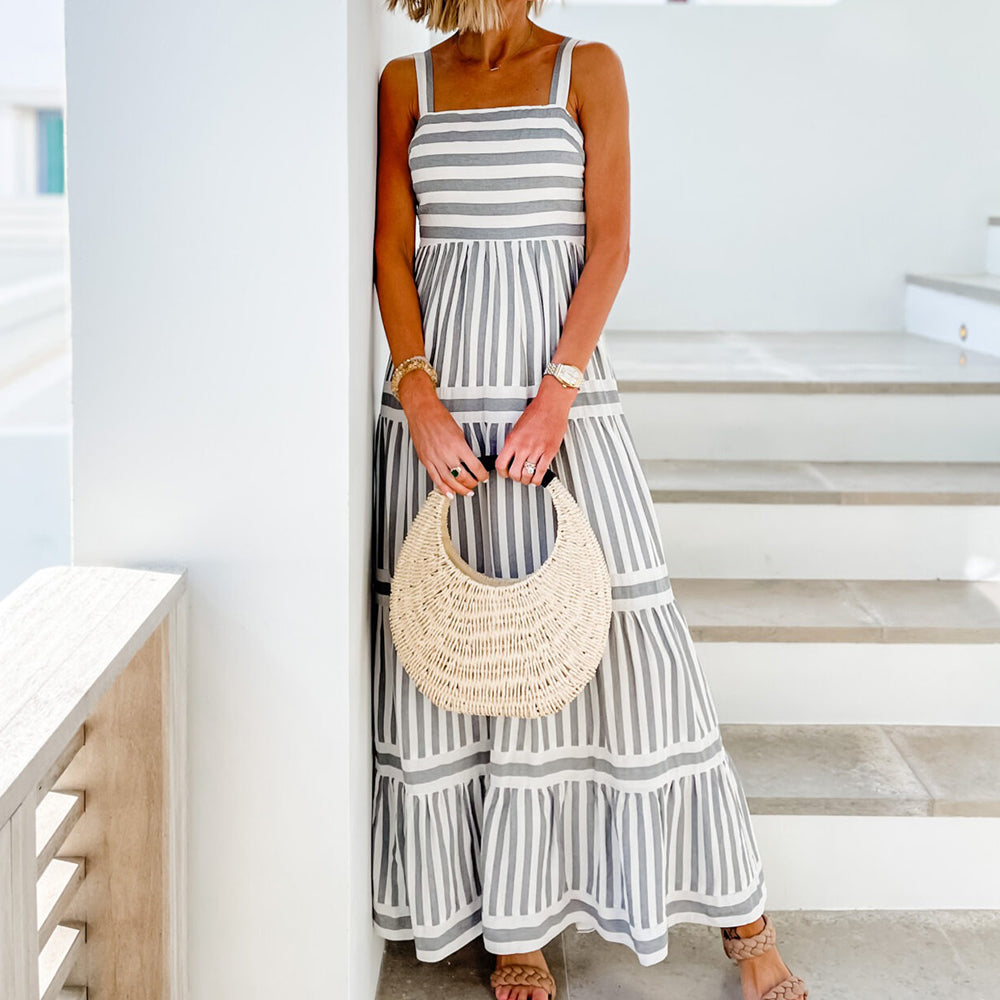 Popular Striped Print Sleeveless Maxi Dress