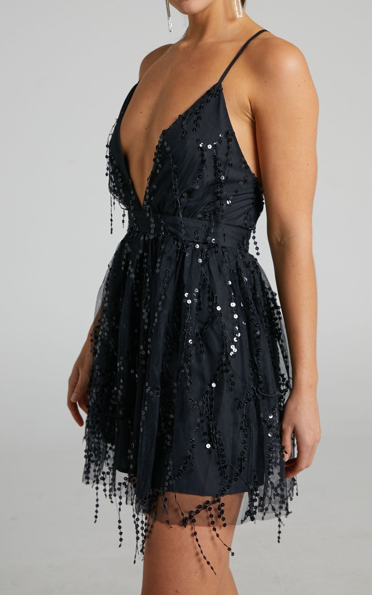 Sequin Halter Neck High Split Mini Dress