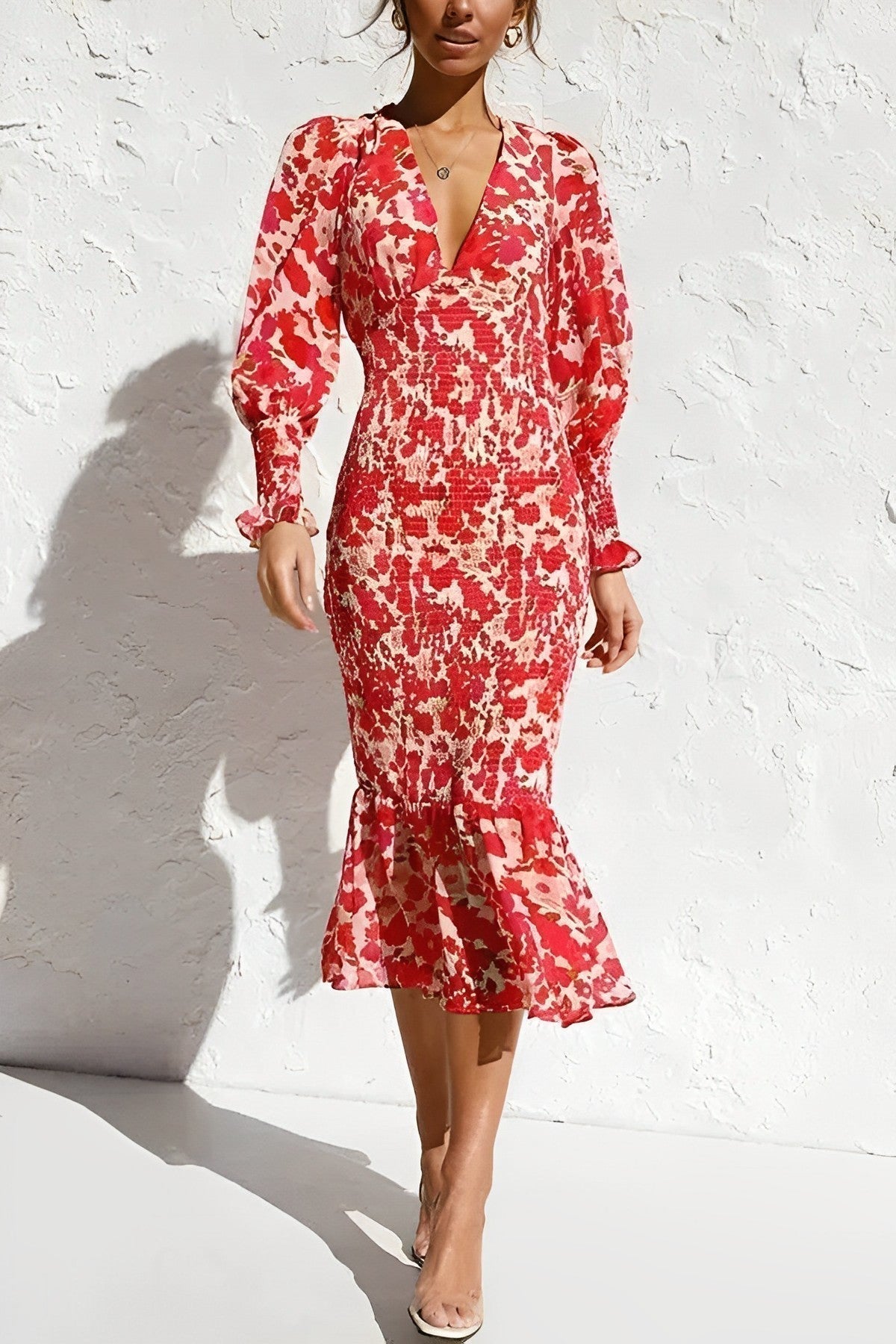 Felicia Bloom Bishop Sleeve Midi Dress for Women Weekend Casual Style