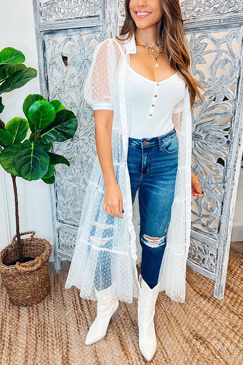 Polka Dot Button Up Short Sleeve Coat