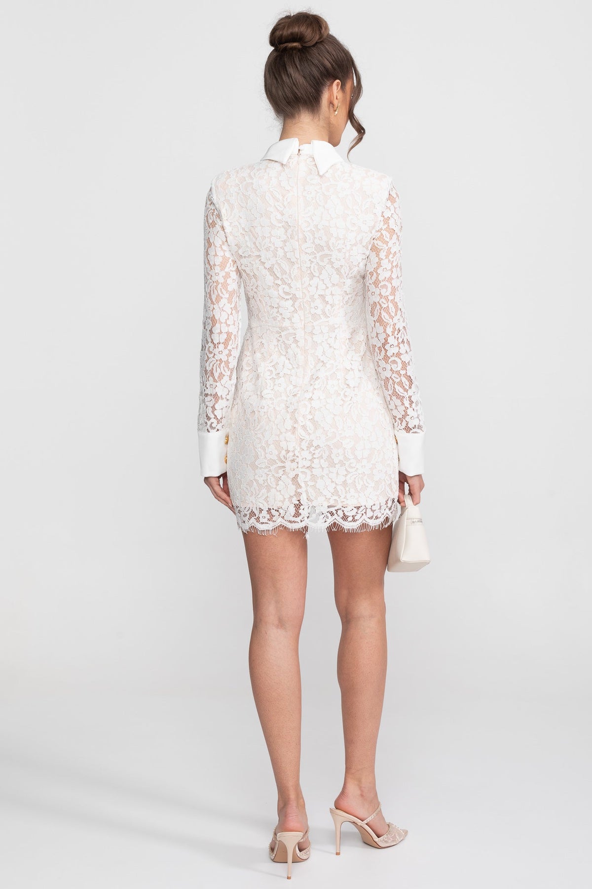 Lace Collared Long Sleeve Corset Seam Scallop Hem Mini Dress 7