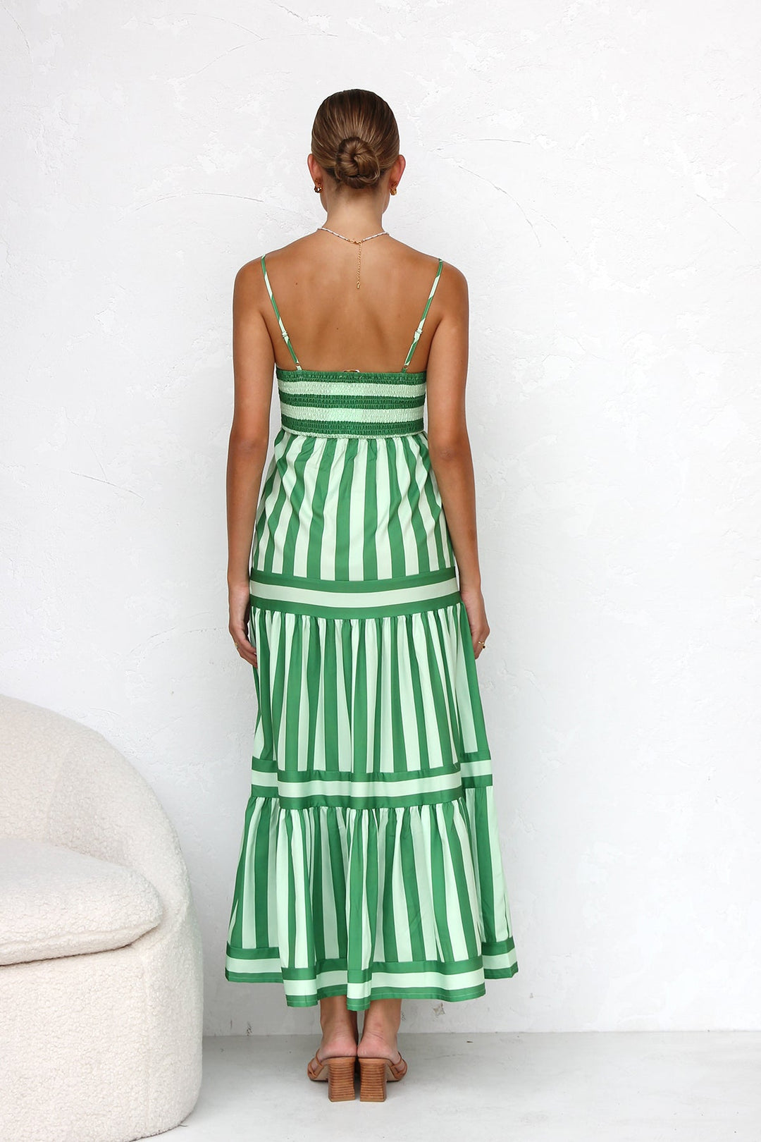 Striped Spaghetti Strap Tiered Maxi Dress Summer