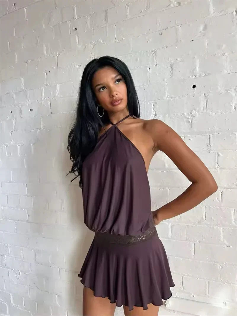 Halter Neck Backless Draped Mini Dress 4