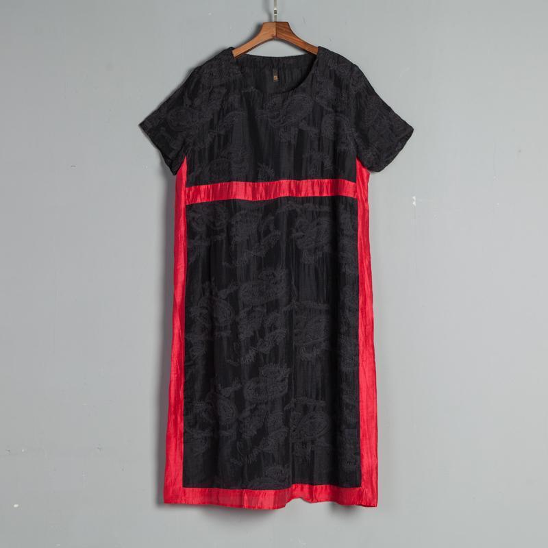 Summer Round Neck Short Sleeve Casual Embroidery Dress - Omychic