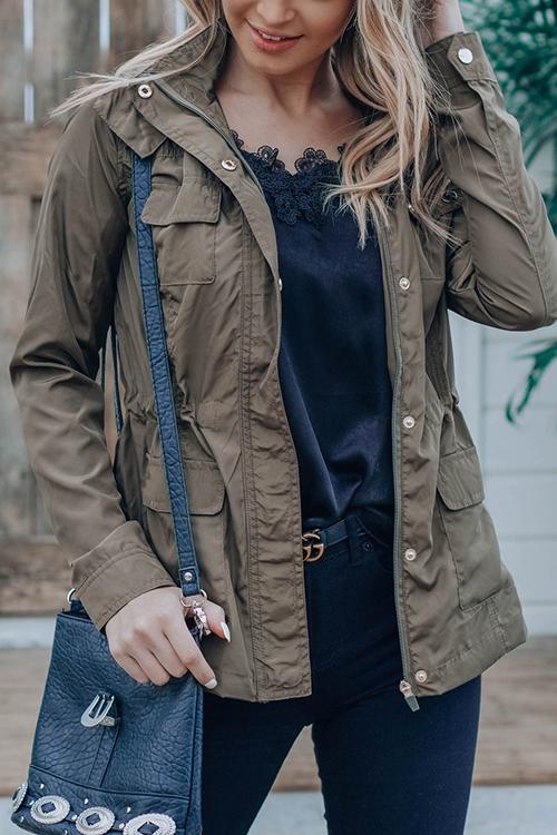 Pockets Drawstring Hoodie Jackets