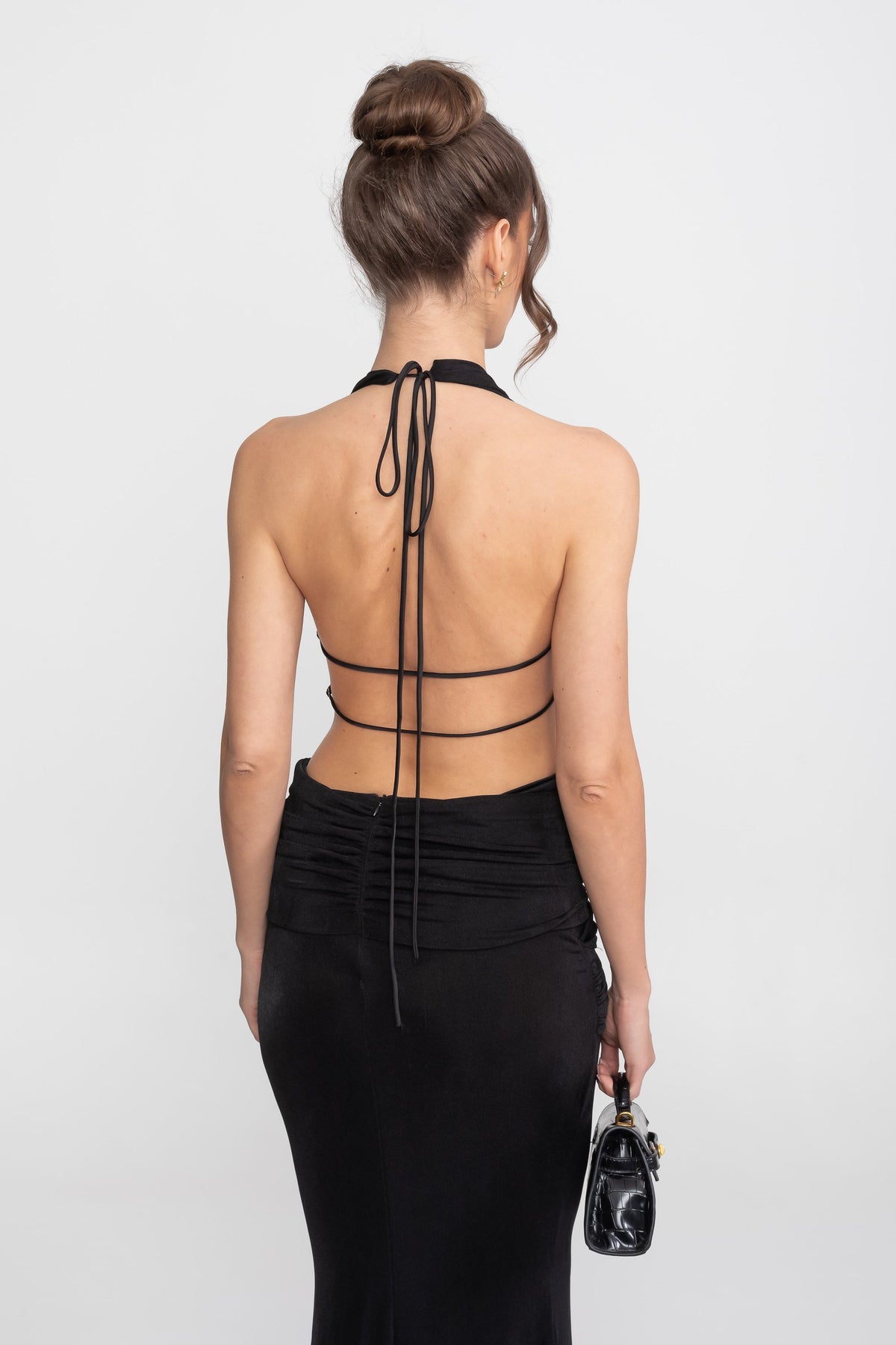 Draped Cowl Halter Neck Cut Out Tie Waist Maxi Dress 12
