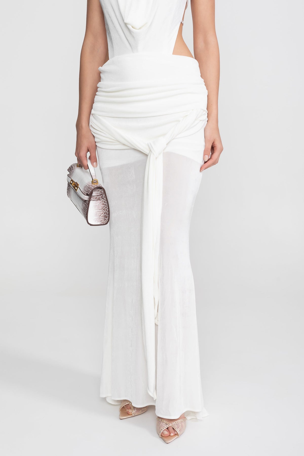Draped Cowl Halter Neck Cut Out Tie Waist Maxi Dress 13