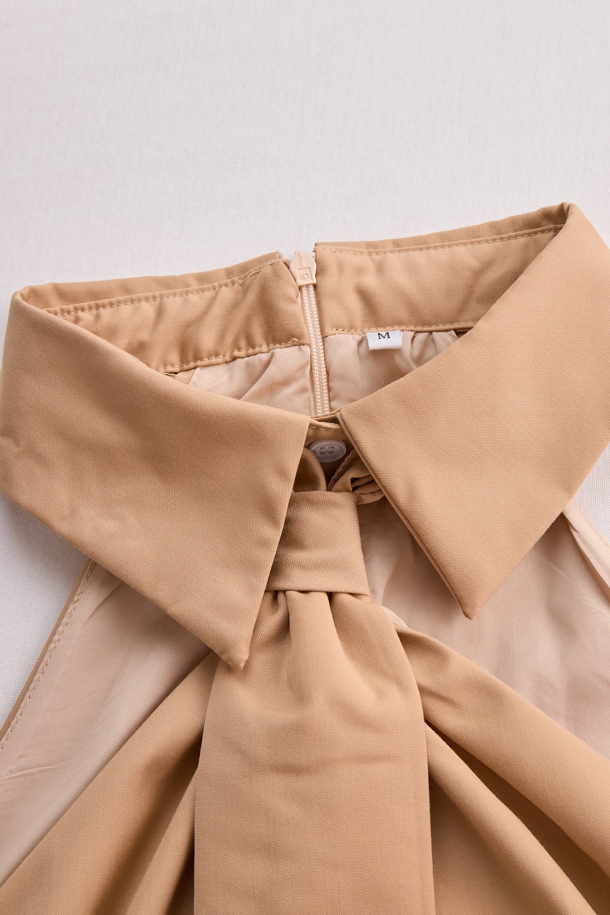 Collared Halter Neck Tie Front Sleeveless Satin Top