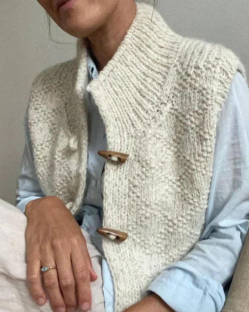 Mock Neck Sleeveless Toggle Button Knit Vest