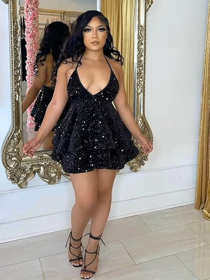 Black Sequins A-line Party Dress,Black Homecoming Dress cc1111