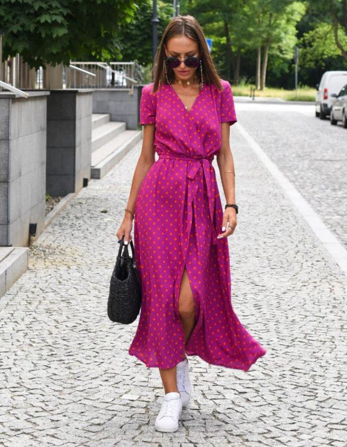 Wrap Front V-Neck Short Sleeve Belted Midi Dress