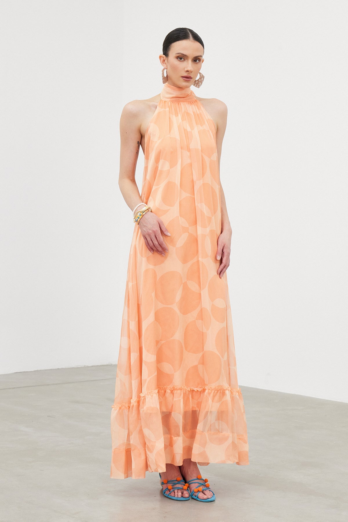 Iban Halter Neck Ruffle Maxi Dress