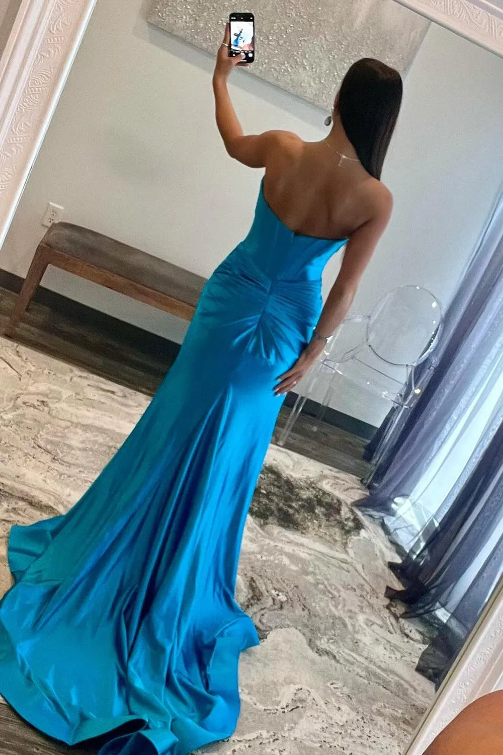 Satin Mermaid Strapless Long Prom Dress With Split