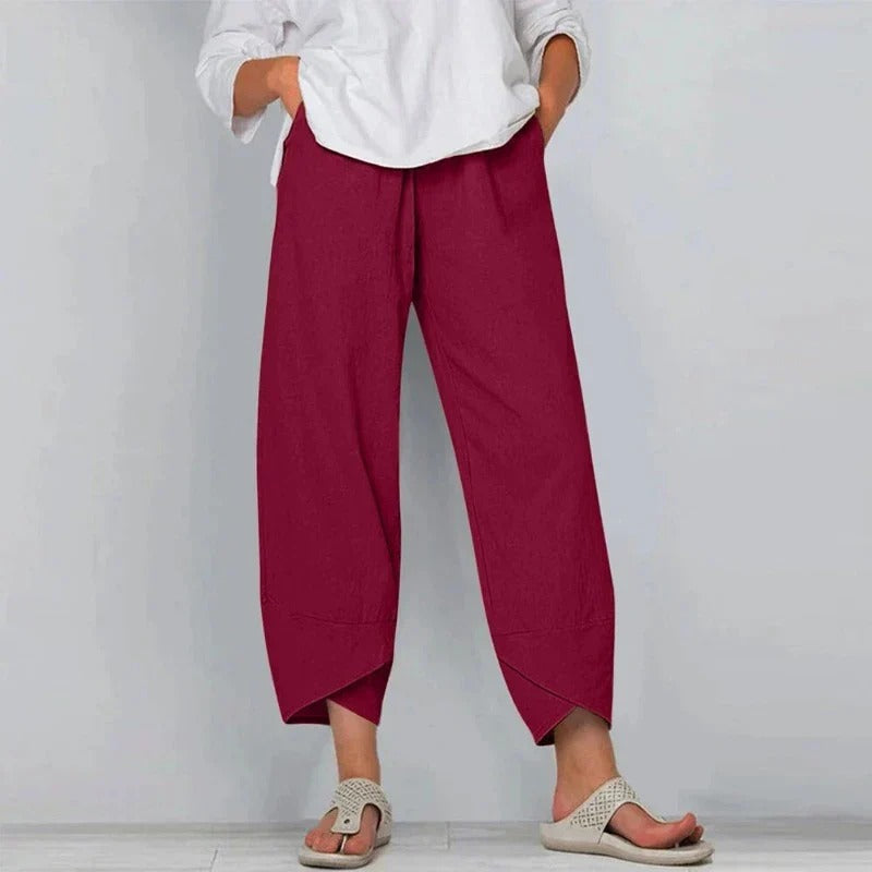 High Waist Asymmetric Hem Cropped Wide Leg Pants