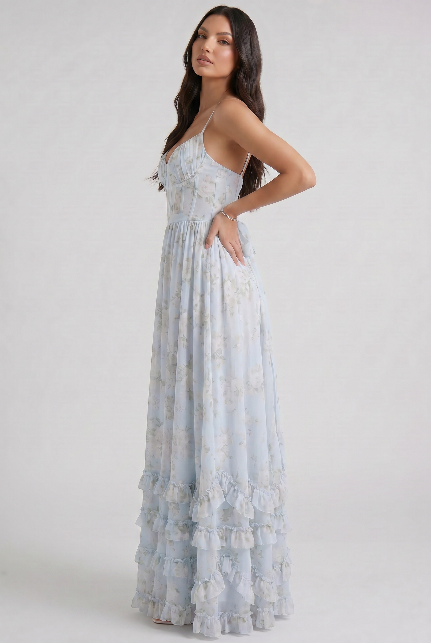 Floral Corset Spaghetti Strap High Split Maxi Dress 6