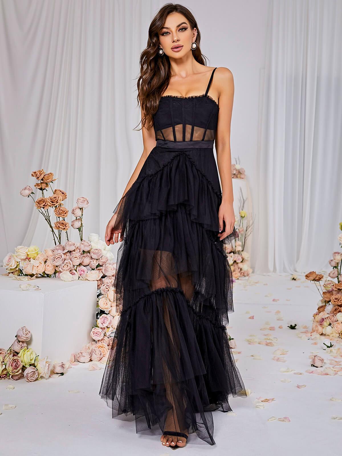 Mesh Maxi Dress In Black - View 2