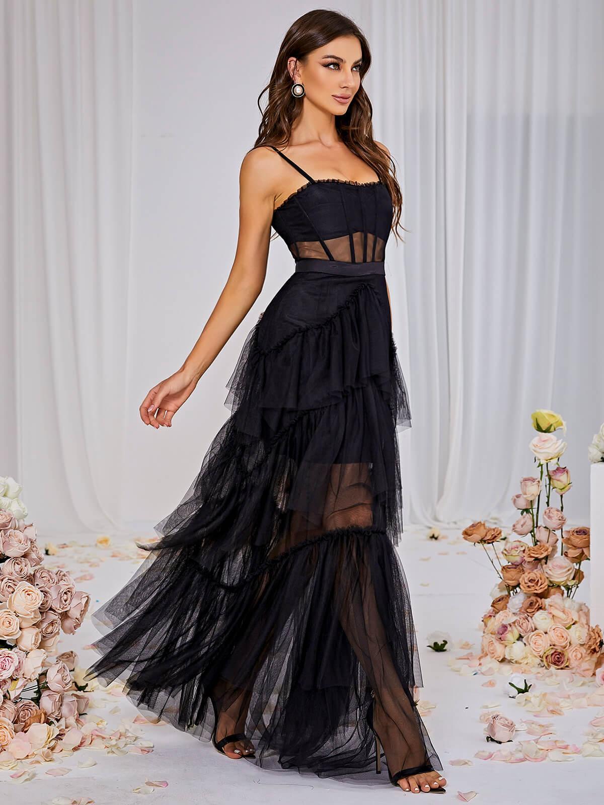 Mesh Maxi Dress In Black - View 4