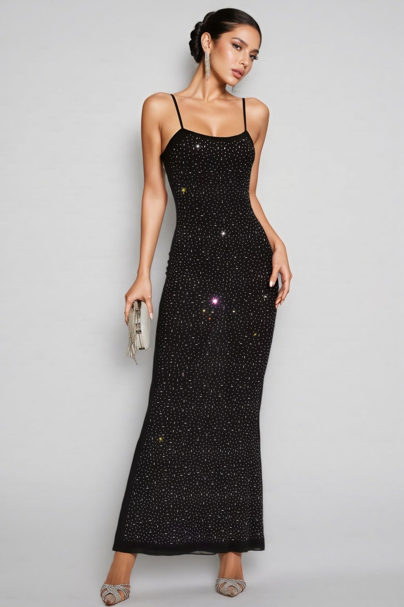 Russell Black Embellished Mesh Maxi Dress - View 3
