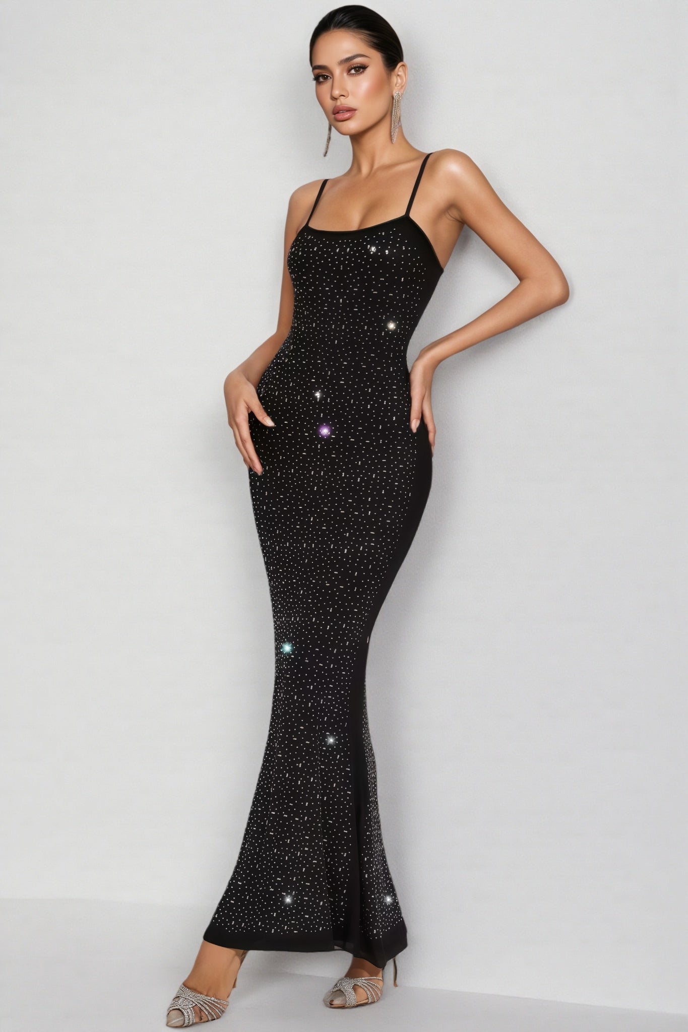 Russell Black Embellished Mesh Maxi Dress - View 5