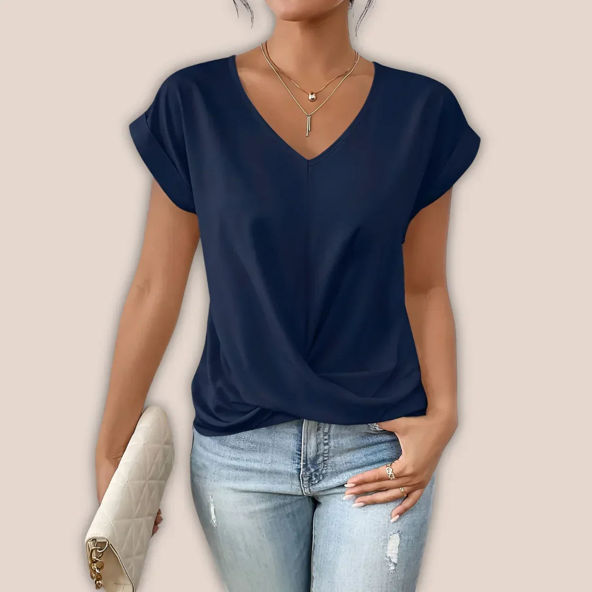 V-Neck Cap Sleeve Twist Front Top