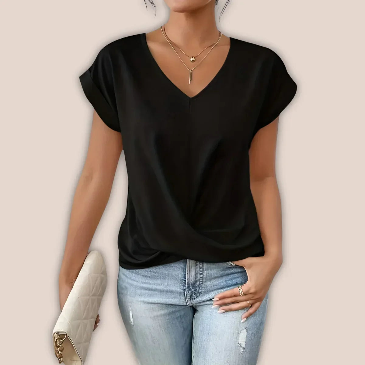V-Neck Cap Sleeve Twist Front Top