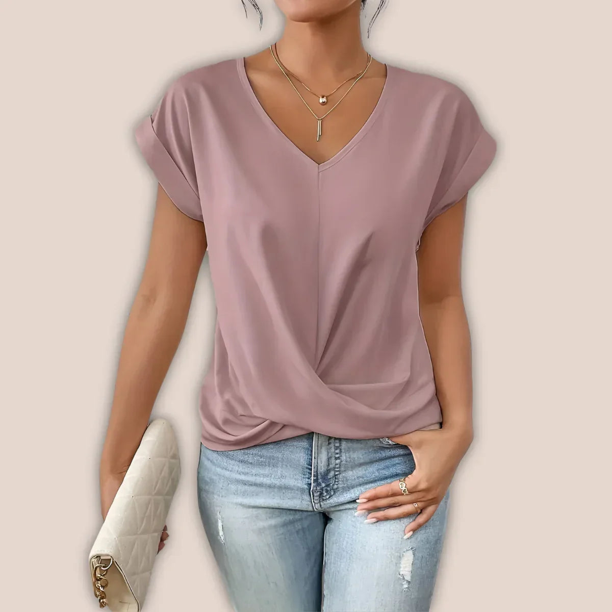 V-Neck Cap Sleeve Twist Front Top
