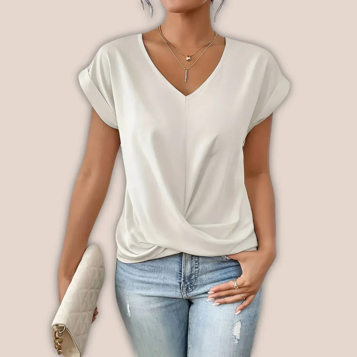 V-Neck Cap Sleeve Twist Front Top