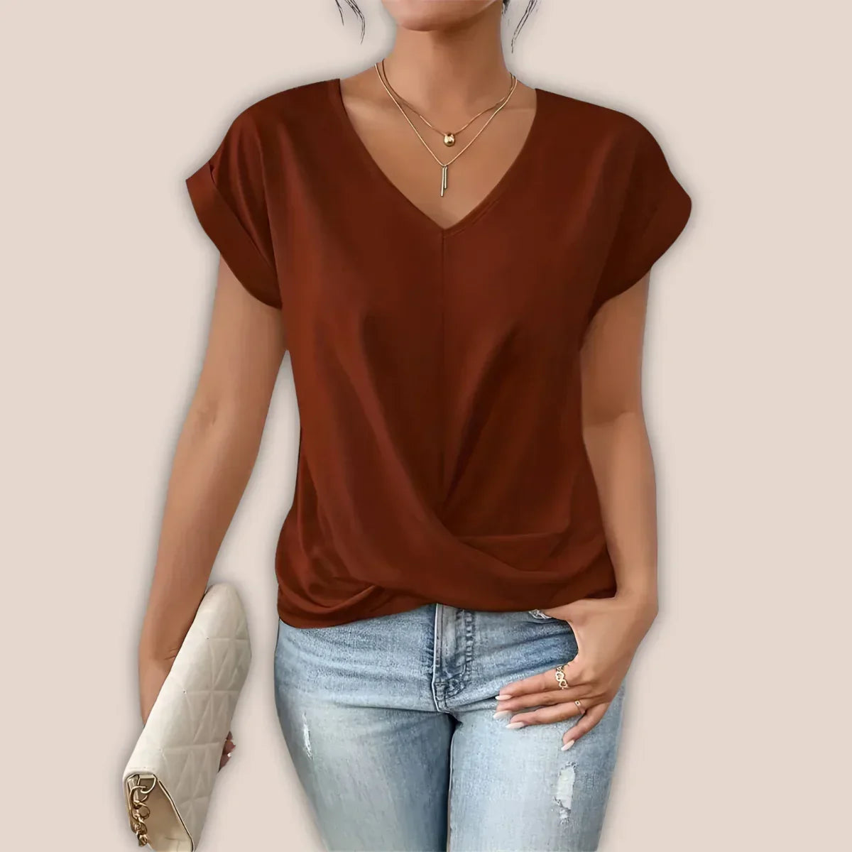 V-Neck Cap Sleeve Twist Front Top