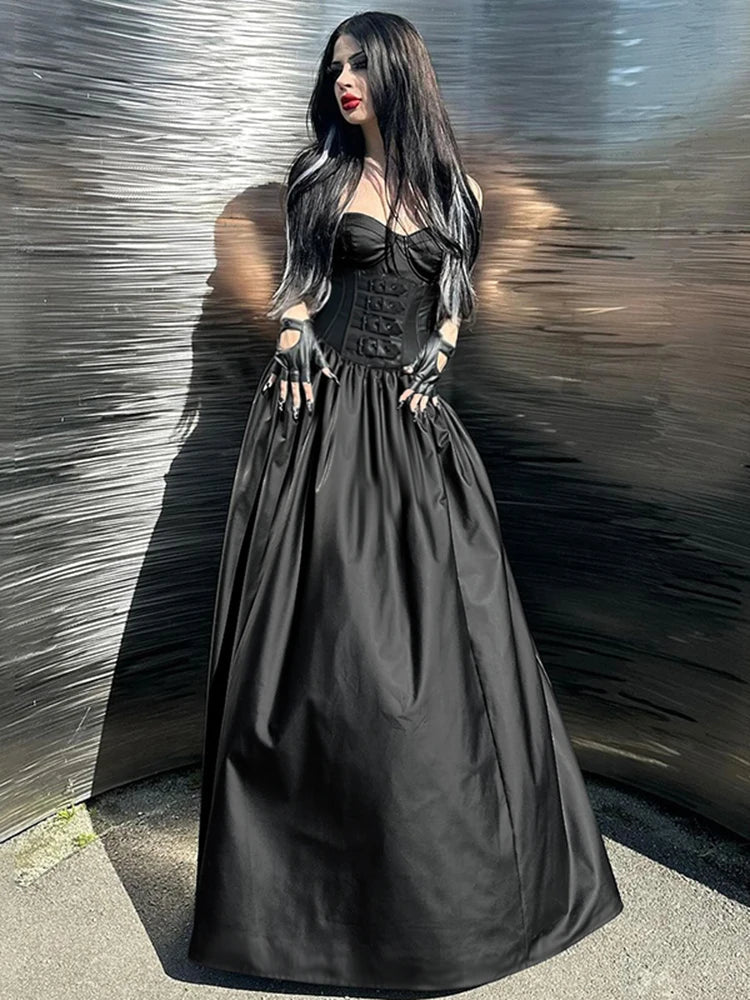 Tube Top Leather Buckle Vintage Backless Strapless Harajuku EGirls 90s Streetwear Club Dress