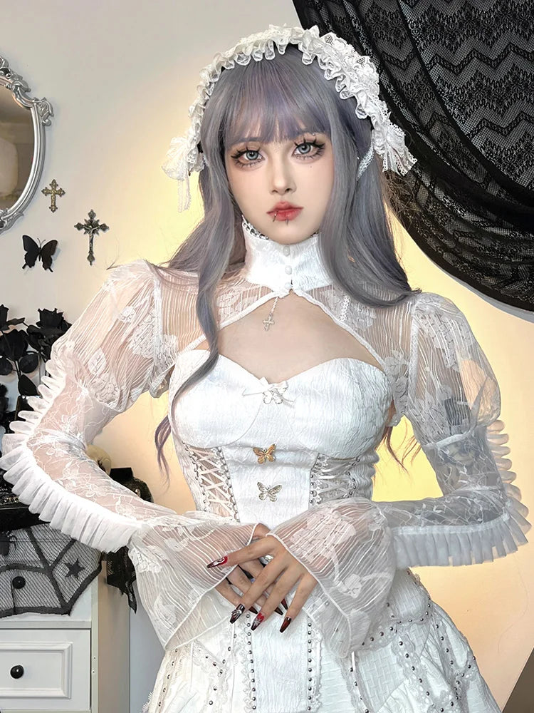 Lace Gothic Retro Mesh Flare Sleeve Witchy Bodycon Goth Dress - View 2