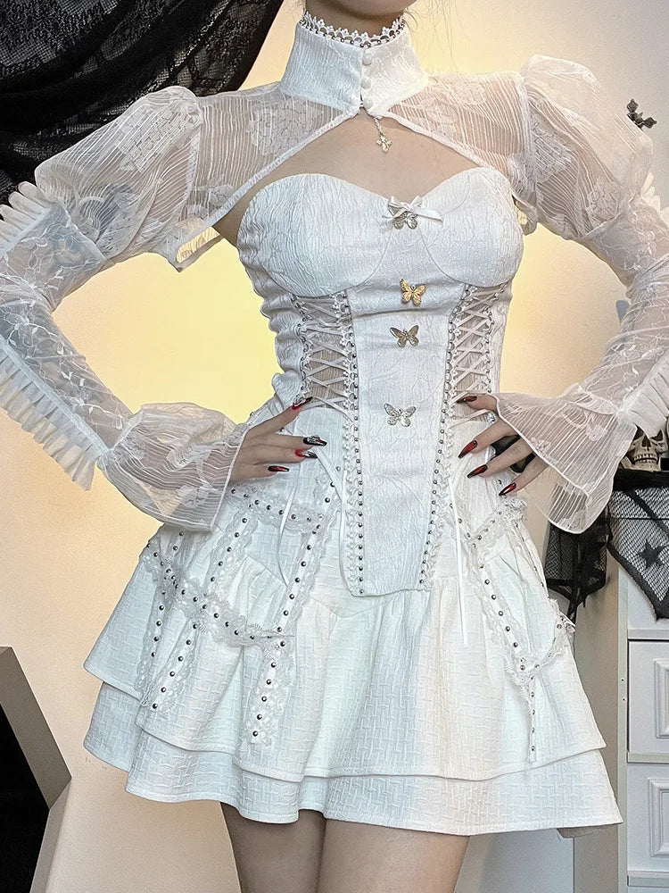 Lace Gothic Retro Mesh Flare Sleeve Witchy Bodycon Goth Dress - View 4
