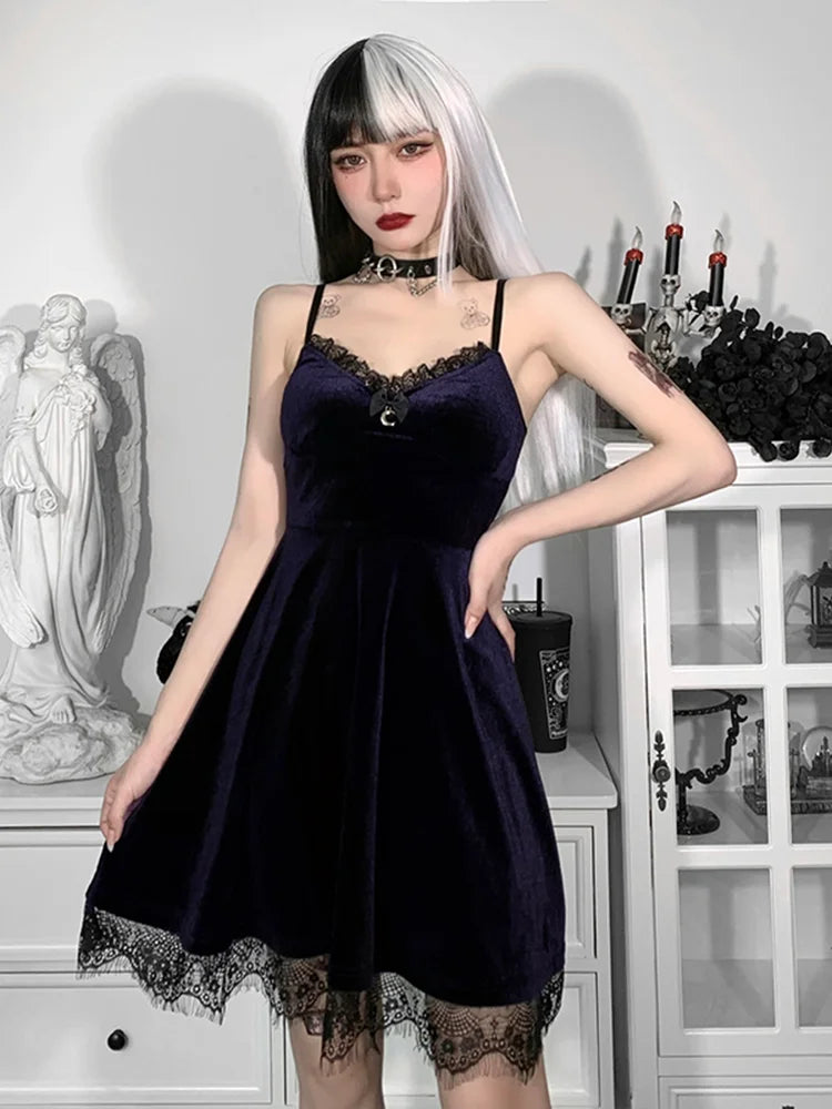 Velvet Spaghetti Strap Backless Corset Mini Dress