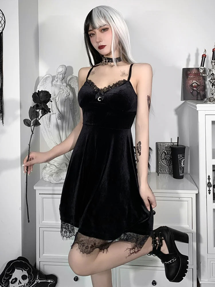 Velvet Spaghetti Strap Backless Corset Mini Dress