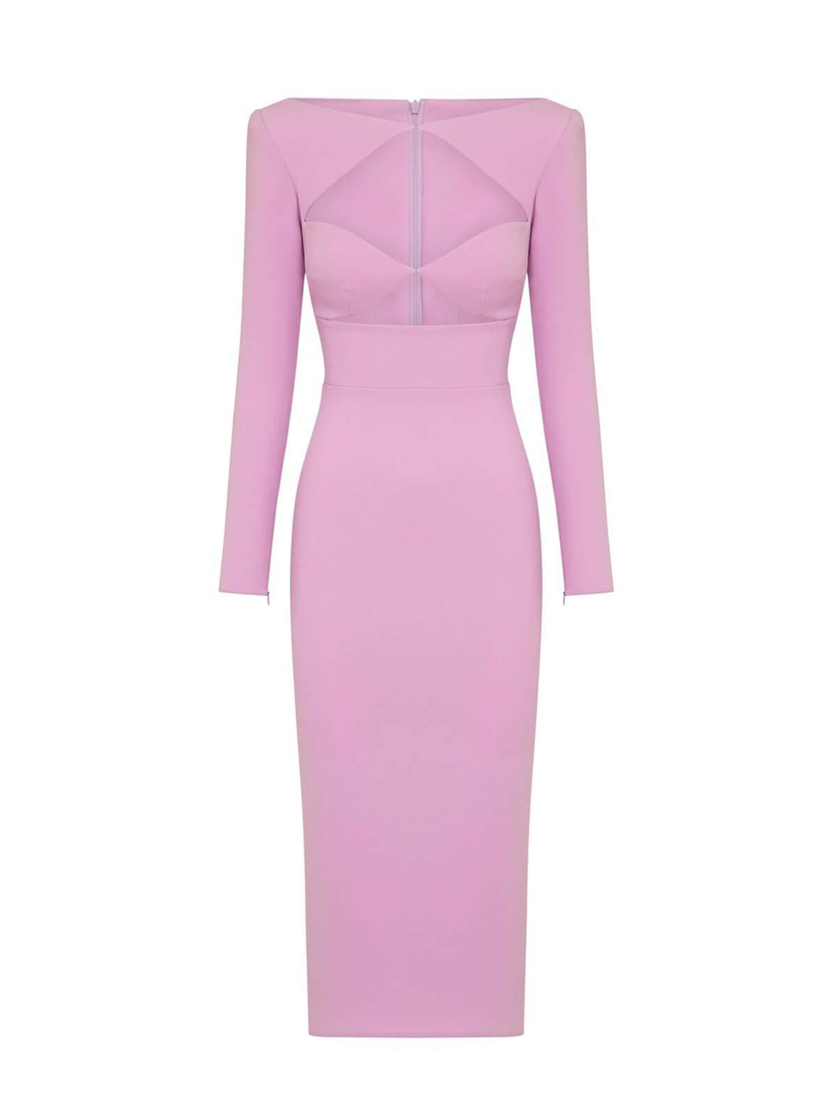 Long Sleeve Twist Cut Out Bandage Bodycon Midi Dress