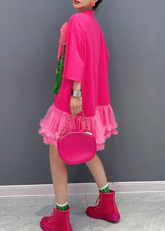 Tulle Floral Patchwork Long Sleeve Midi Dress - View 4