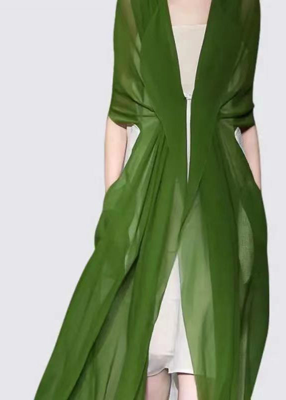 Chiffon Sheer Open Front Tie Waist Duster Slip Dress Two Piece Set