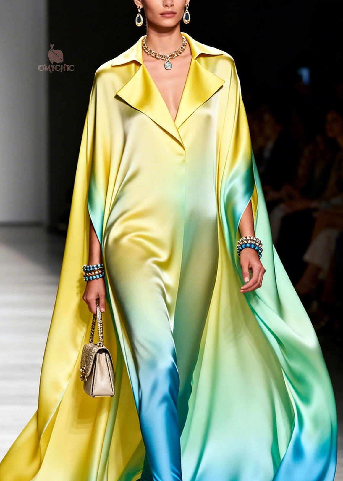 Italian Gradient Color Peter Pan Collar Chiffon Maxi Dresses Summer - View 2